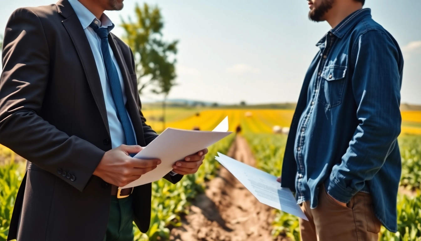 Understanding agriculture law through a professional consultation on a vibrant farm.