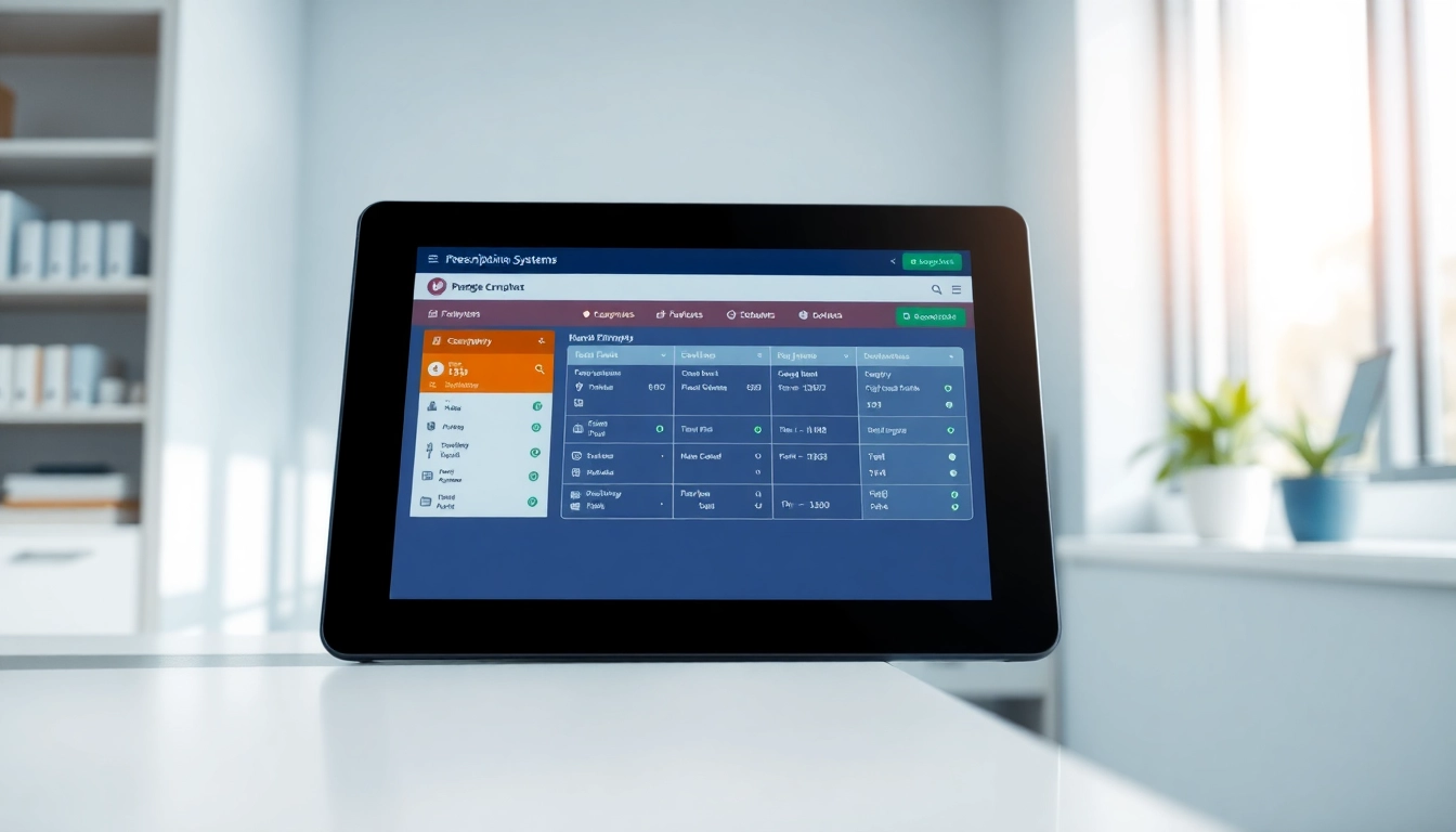 Interactive interface showcasing electronic prescribing systems on a tablet in a tranquil medical office.
