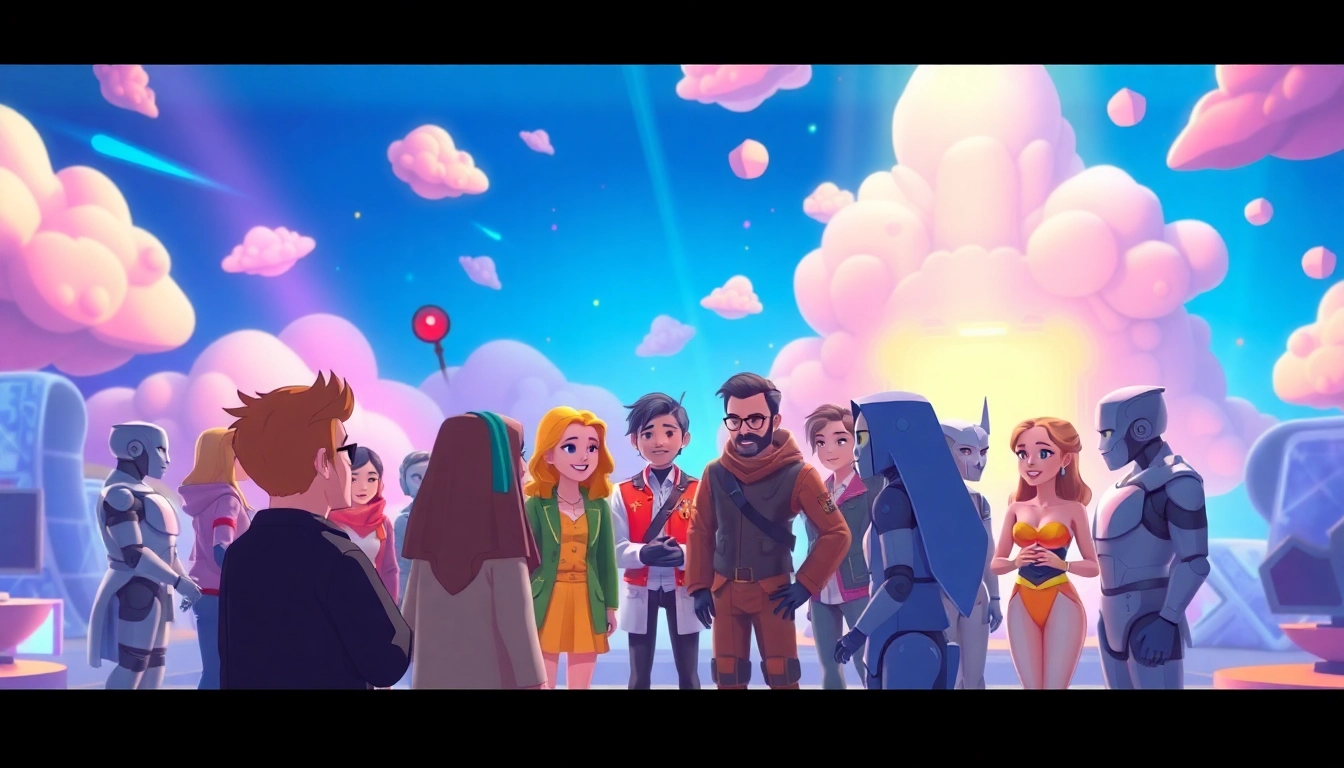 Engage in AI character chat no limits with diverse animated characters in a vibrant digital environment.