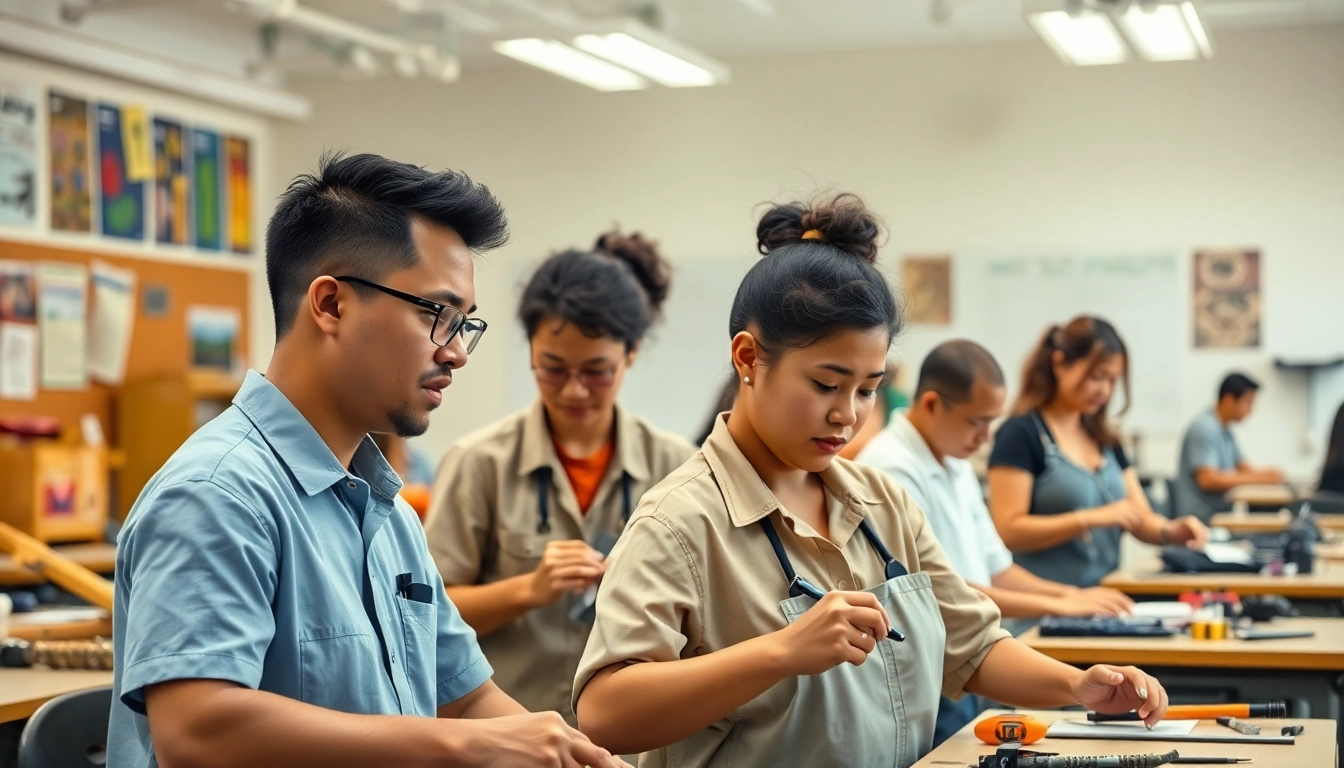 Students actively learning at trade schools Oahu, honing their vocational skills in a dynamic classroom.