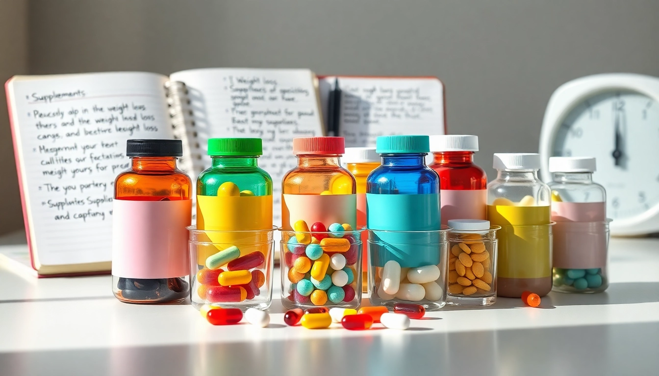 Explore how to choose a weight loss supplement with various colorful bottles on a clean workspace.